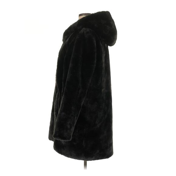 Women DKNY Black Faux Fur Hooded Coat Jacket Pockets Sz XL $380 - Picture 13 of 16